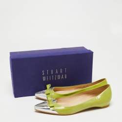 Stuart Weitzman Green/Silver Patent Leather Ballet Flats Size 38