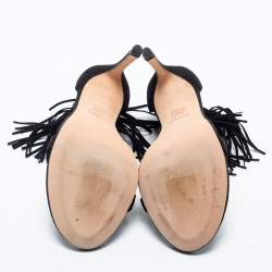 Pre Owned Stuart Weitzman Black Suede Love Fringe Ankle Strap Sandals Size 38