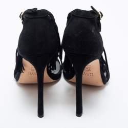 Pre Owned Stuart Weitzman Black Suede Love Fringe Ankle Strap Sandals Size 38