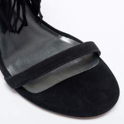 Pre Owned Stuart Weitzman Black Suede Love Fringe Ankle Strap Sandals Size 38