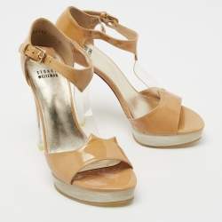 Stuart Weitzman Beige Patent T Strap Sandals  Size 38