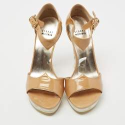 Stuart Weitzman Beige Patent T Strap Sandals  Size 38