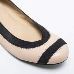 Stuart Weitzman Beige/Black Leather Scrunch Ballet Flats Size 38