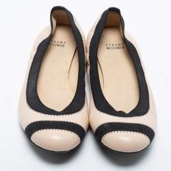Stuart Weitzman Beige/Black Leather Scrunch Ballet Flats Size 38