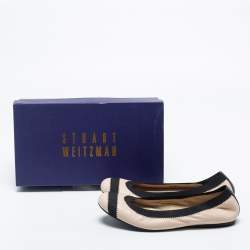 Stuart Weitzman Beige/Black Leather Scrunch Ballet Flats Size 38