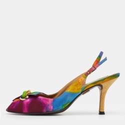 Stuart Weitzman Multicolor Fabric Peep Toe Slingback Sandals Size 40