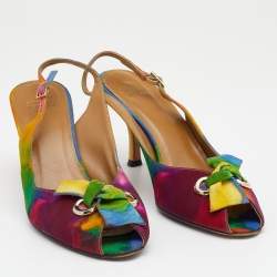 Stuart Weitzman Multicolor Fabric Peep Toe Slingback Sandals Size 40