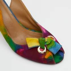 Stuart Weitzman Multicolor Fabric Peep Toe Slingback Sandals Size 40