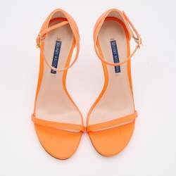 Pre Owned Stuart Weitzman Neon Orange Ankle Strap Sandals Size 37.5