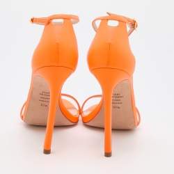 Pre Owned Stuart Weitzman Neon Orange Ankle Strap Sandals Size 37.5