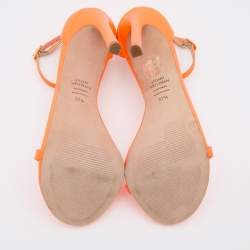 Pre Owned Stuart Weitzman Neon Orange Ankle Strap Sandals Size 37.5