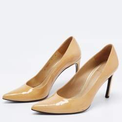 Pre Owned Stuart Weitzman Beige Patent Heist Pumps Size 39.5