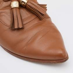 Stuart Weitzman Brown Leather Tassel Pointed Toe Flat Mules Size 40