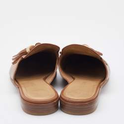 Stuart Weitzman Brown Leather Tassel Pointed Toe Flat Mules Size 40