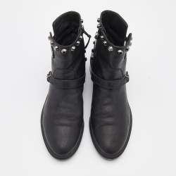 Stuart Weitzman Black Leather Go West Studded Ankle Length Boots Size 38.5