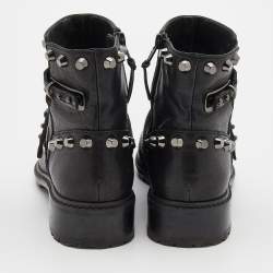 Stuart Weitzman Black Leather Go West Studded Ankle Length Boots Size 38.5