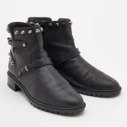 Stuart Weitzman Black Leather Go West Studded Ankle Length Boots Size 38.5