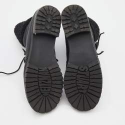 Pre Owned Stuart Weitzman Black Leather and Fur Ankle Length Boots Size 38