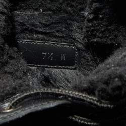 Pre Owned Stuart Weitzman Black Leather and Fur Ankle Length Boots Size 38