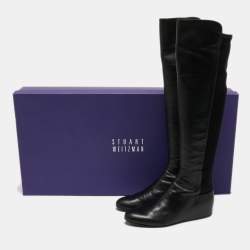Pre Owned Stuart Weitzman Black Leather Knee Length Boots Size 38.5
