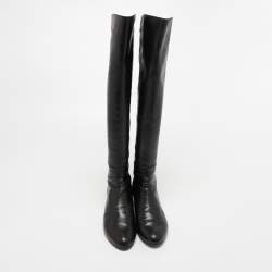Pre Owned Stuart Weitzman Black Leather Knee Length Boots Size 38.5