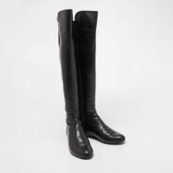 Pre Owned Stuart Weitzman Black Leather Knee Length Boots Size 38.5