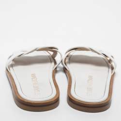 Stuart Weitzman White Leather Flat Slides Size 40