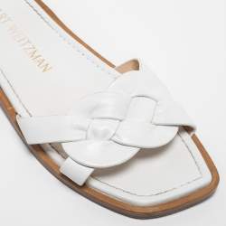 Stuart Weitzman White Leather Flat Slides Size 40