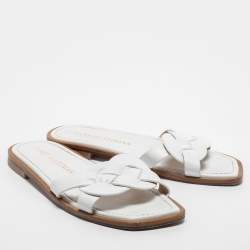Stuart Weitzman White Leather Flat Slides Size 40