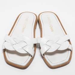 Stuart Weitzman White Leather Flat Slides Size 40