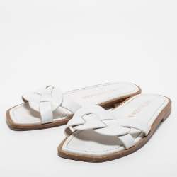 Stuart Weitzman White Leather Flat Slides Size 40