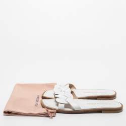 Stuart Weitzman White Leather Flat Slides Size 40