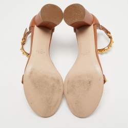 Stuart Weitzman Brown Leather Embellished Ankle Strap Sandals Size 39.5
