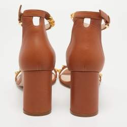 Stuart Weitzman Brown Leather Embellished Ankle Strap Sandals Size 39.5