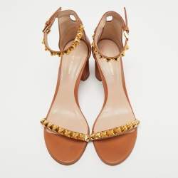 Stuart Weitzman Brown Leather Embellished Ankle Strap Sandals Size 39.5