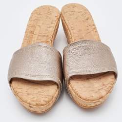 Stuart Weitzman Metallic Leather Slide Sandals Size 37.5