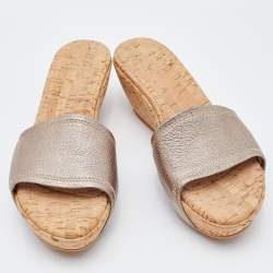 Stuart Weitzman Metallic Leather Slide Sandals Size 37.5