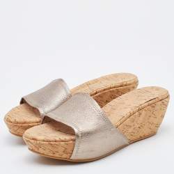 Stuart Weitzman Metallic Leather Slide Sandals Size 37.5