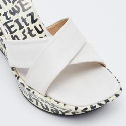 Stuart Weitzman White Leather Criss Cross Platform Slide Sandals Size 37