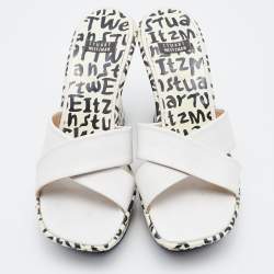 Stuart Weitzman White Leather Criss Cross Platform Slide Sandals Size 37