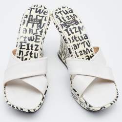 Stuart Weitzman White Leather Criss Cross Platform Slide Sandals Size 37