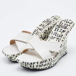 Stuart Weitzman White Leather Criss Cross Platform Slide Sandals Size 37
