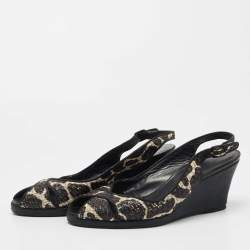 Stuart Weitzman Black/White Raffia Wedge Sandals Size 40
