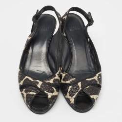 Stuart Weitzman Black/White Raffia Wedge Sandals Size 40