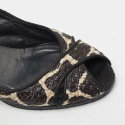 Stuart Weitzman Black/White Raffia Wedge Sandals Size 40