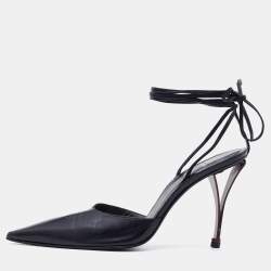 Stuart Weitzman Black Leather Pointed Toe Ankle Wrap Pumps Size 40.5