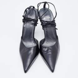 Stuart Weitzman Black Leather Pointed Toe Ankle Wrap Pumps Size 40.5