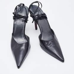 Stuart Weitzman Black Leather Pointed Toe Ankle Wrap Pumps Size 40.5