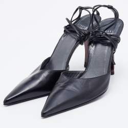 Stuart Weitzman Black Leather Pointed Toe Ankle Wrap Pumps Size 40.5