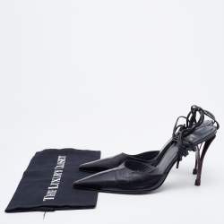 Stuart Weitzman Black Leather Pointed Toe Ankle Wrap Pumps Size 40.5